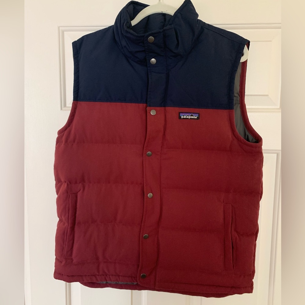 Patagonia Bivy Men's Oxblood Navy Duck Down Vest Jacket, Size Medium